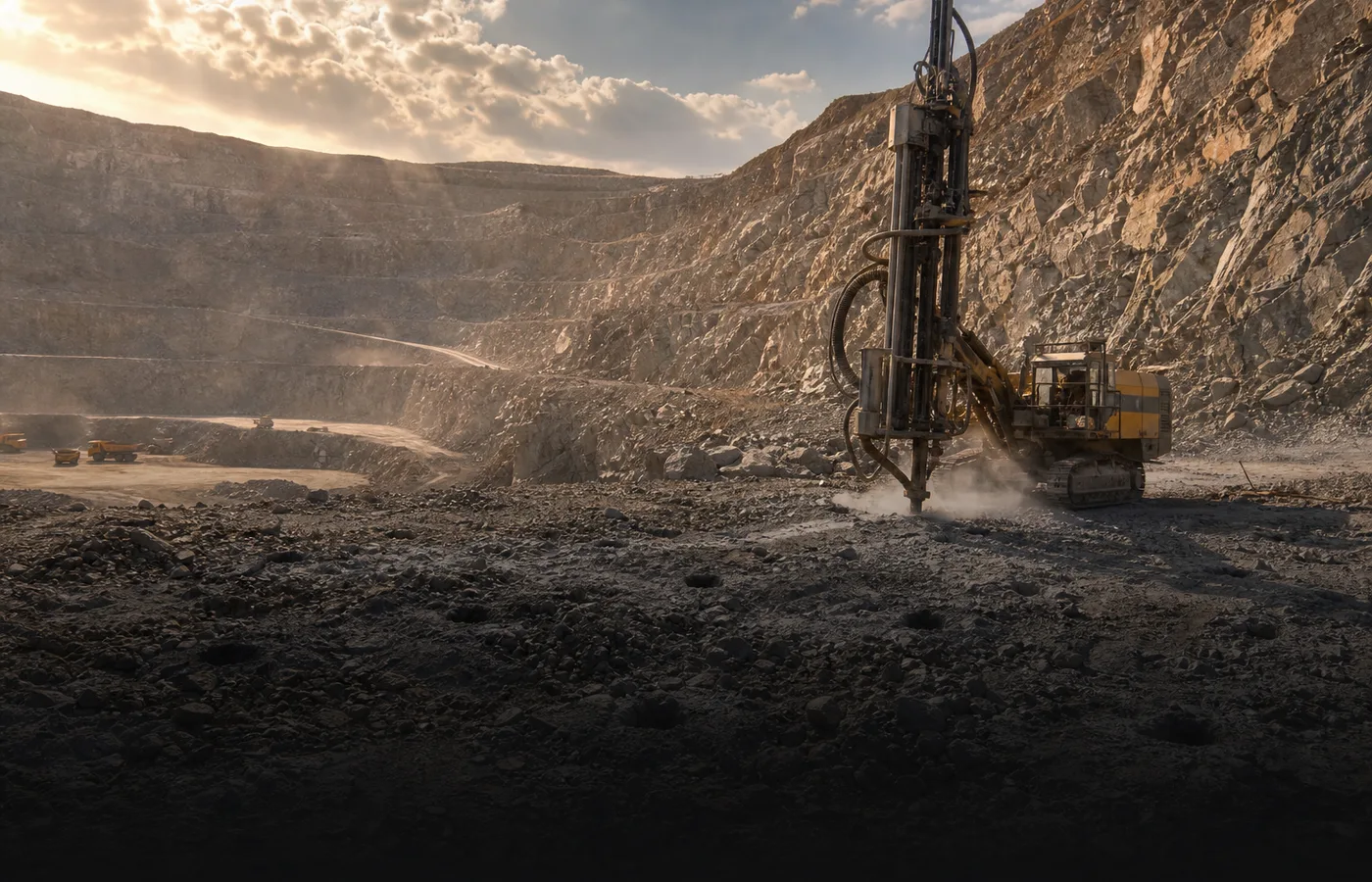 Hard rock mining drill rig in an open pit