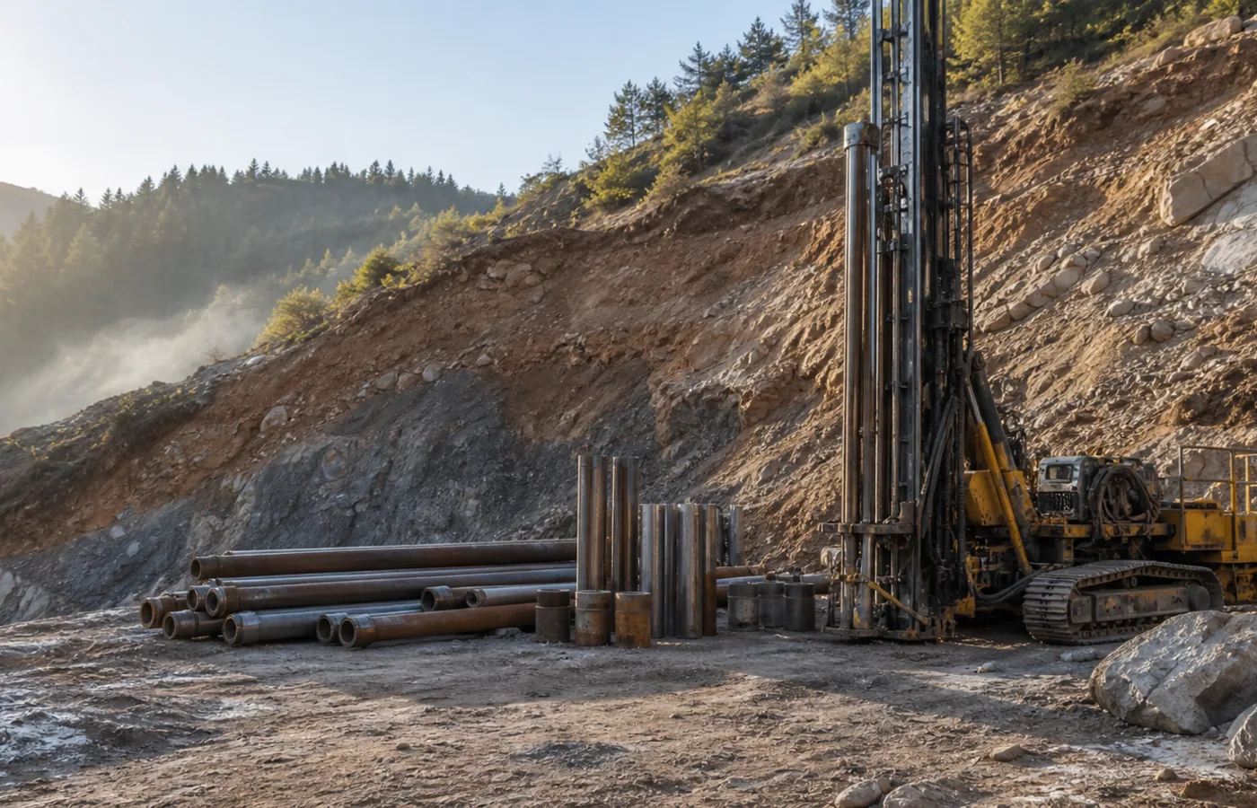 Overburden casing system beside a drilling rig